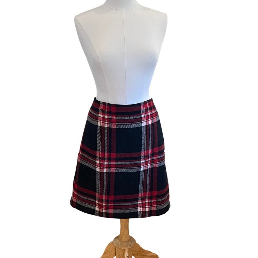 Talbots Wool Blend Black Red Plaid Pencil Skirt, Office, Dark Academia, Size 12P